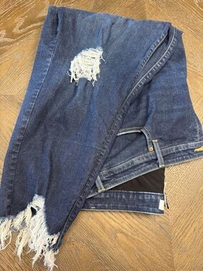 Lane Bryant Distressed Dark Blue Denim Jeans with Fringe